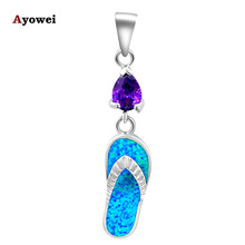 Fantastic design  Cute Shoes Design Blue fire Opal Fashion jewelry stamp silver plated Necklace Pendants OP421A 2024 - buy cheap