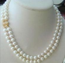 hot 2 row 8-9MM REAL WHITE PEARL NECKLACE 17-19 inch 2024 - buy cheap