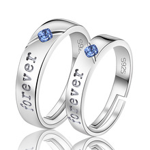 Factory Price Blue Cubic Zirconia CZ  925 Sterling Silver Adjustable Rings for Women Men Lover Couple Wedding Jewelry 2024 - buy cheap