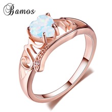 Bamos White/Purple/Blue Fire Opal Heart Mom Ring Vintage Rose Gold Filled Rings For Women Unique Mom Jewelry Accessories 2024 - buy cheap