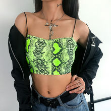 Top corto con estampado de serpiente para mujer, camiseta sin mangas con cuello de pico, ropa de calle femenina para fiesta y Club 2024 - compra barato