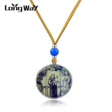 LongWay Love Round Pendant Yellow Leather Rope Chain Long Necklaces Women Accessories Statement Jewelry Sne150866103 2024 - buy cheap