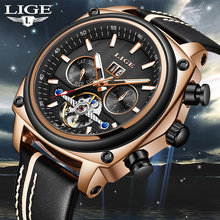 LIGE New Fashion Luxury Brand Leather Tourbillon Watch Automatic Men Wristwatch Men Mechanical Sport Watches Relogio Masculino 2024 - buy cheap