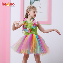 Girls Rainbow Luau Tutu Dress with Garland Necklace Set Hawaiian Grass Hula Birthday Dress Kids Beach Party Halloween Costume 2024 - buy cheap