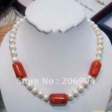 ¡Precio de fábrica! hermoso collar de perlas blancas de agua dulce, collar de coral rojo, envío gratis, joyería de perlas, joyería de moda 2024 - compra barato