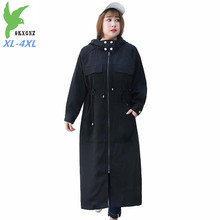 Trench coat com capuz plus size feminino, primavera outono 2019 corta-vento longo fashion casual feminino cinto fino zíper g45 2024 - compre barato