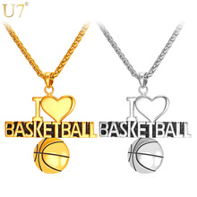 U7 Heart Necklace For Men Jewelry Sporty Stainless Steel Gold Color Jewelry "I Love Basketball" Fan Pendant & Necklace P846 2024 - buy cheap