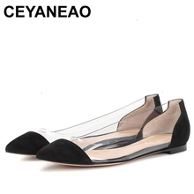 CEYANEAONew Spring European American Metal Plate Splice Pointed Shallow FlatShoes Transparent LargeSize PointedToe Women's Shoes 2024 - buy cheap