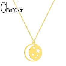 Chandler Crescent Moon Star Necklace Stainless Steel Jewelry Female Round Pendant Necklaces Women Boho Minimalist Thin Chain 2024 - buy cheap