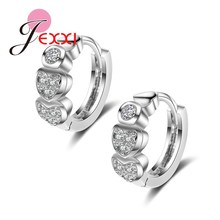 Free Shipping 1pair Womens Silver Clear Zircon Fashion Round Hoop Earrings Fashion Jewelry With Lovely Heart Graceful 2024 - buy cheap