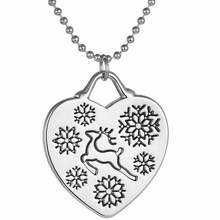 Lovely Heart Sika deer with snowflake  Necklace 2024 - buy cheap