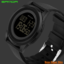 Супертонкие спортивные часы Sanda для мужчин, 9 мм, фирменные Роскошные Электронные светодиодные цифровые наручные часы для мужчин, мужские часы 2024 - купить недорого