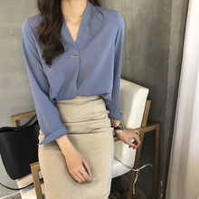 Blusa feminina de chiffon com tamanhos grandes, camisa de manga longa para trabalho e escritório 2024 - compre barato