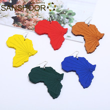 SANSHOOR Multi Colors African Map Wood Drop Earrings For Women Gifts 1 Pair 2024 - buy cheap