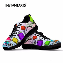 INSTANTARTS Fashion Sneakers Women Casual Breathable Mesh Flats Shoes Book Reader Print Youth Girl Lace Up Flats Tenis Feminino 2024 - buy cheap