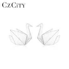 CZCITY-pendientes de plata de ley 925 con diseño de animales, joyería fina con pasador cepillado, para mujeres 2024 - compra barato