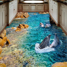 beibehang sticker 3D floor mural HD stone dolphin coast non-slip waterproof thickened self-adhesive PVC Wallpaper floor painting 2024 - buy cheap