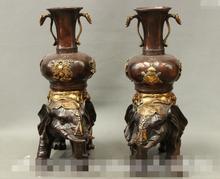 Free shipping S03361     17"China Bronze Gilt 8 Auspicious Symbol Elephant RuYi Statue Zun Vase Pot Pair 2024 - buy cheap