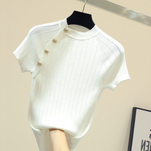 Summer Short Sleeve Thin Knitted Pullover Button Tops Women 2019 Summer Solid Casual Korean Pull Femme Jumper Female Tee Shirt 2024 - buy cheap