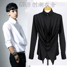 2016 Men's clothing New GD Summer male long-sleeve shirt slim casual white shirt personalized shirt Stage singer costumes 2024 - buy cheap