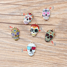 100pcs Diy Jewelry 12*21mm gold color alloy painting enamel sugar Skull Charms Skeleton Pendants for bracelet handmade CH0278 2024 - buy cheap