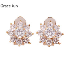 Grace Jun New Style AAA Cubic Zircon Round Shape Clip on Earrings Without Peirced Popular Student Graduation Party Clip Earrings 2024 - buy cheap