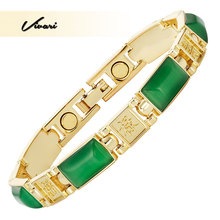 Vivari-pulsera magnética tradicional china para mujer, Piedras verdes de Color dorado, cadena de eslabones, joyas 2024 - compra barato