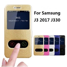 For Samsung J3 2017 Case Quick View Window PU Leather Flip Stand Case For Samsung Galaxy J3 2017 SM-J330F Cover Phone Cases 5.0 2024 - buy cheap