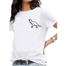 Camiseta estampada con bolsillo de dragón de dibujos animados para mujer, de manga corta Camiseta de algodón con cuello redondo, Tops holgados blancos y negros para mujer 2024 - compra barato