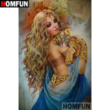 HOMFUN-pintura de diamante 5D DIY "Chica Tigre", bordado 3D de diamantes de imitación cuadrados o redondos, decoración del hogar, regalo de punto de Cruz, A01363 2024 - compra barato