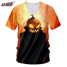 UJWI Men's New Creative Red Street Clothing 3D Printed V Neck Tshirt Pumpkin Character Halloween Big Size Man 6XL 2024 - buy cheap