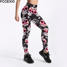 FCCEXIO-mallas de entrenamiento de cintura alta para mujer, Leggings con estampado 3D de calavera rosa, mallas de pierna de gran tamaño 2024 - compra barato