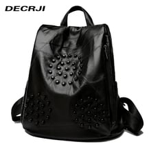 DECRJI Rivet Female Backpack Bag Genuine Leather Backpack Women Brand 2020 Rucksack School Bags For Teenage Girls Black Zipper 2024 - buy cheap