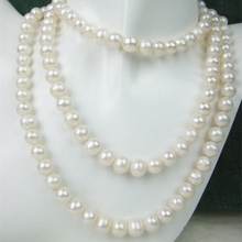 Freshwater white cultured round 8-9mm natural pearl classical beads diy necklace 51 inch AAA BV338 2024 - buy cheap