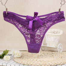 1PC Sexy Women Lace Low-Rise Hollow Briefs Panties G-string Thongs Lingerie Underwear Bowknot Tie Knickers Black/White/Purple 2024 - buy cheap