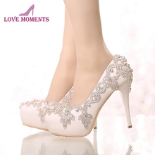 Zapatos de tacón alto con punta redonda para mujer, calzado de fiesta de cumpleaños, Color blanco 2024 - compra barato