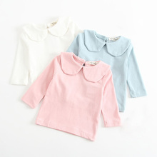 Осенняя футболка для девочек, однотонная хлопковая Детская футболка с круглым воротником, блузка для маленьких девочек, рубашки с длинными рукавами, топы для детей, BC432 2024 - купить недорого
