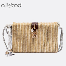 aliwood Summer Women Beach bag Flap Shoulder Messenger Bags Wicker Straw bag Simple Drawstring Females Crossbody Bags With Lock 2024 - buy cheap