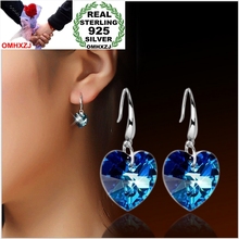 OMH Wholesale Fashion jewelry Blue love heart crystal 925 sterling silver Stud earrings YS101 2024 - buy cheap