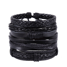 4pcs/set hippie punk classic black leather cord knots pattern wide wrap braiding macrame Bracelets Bangles for man hand jewelry 2024 - buy cheap