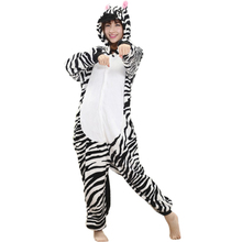 Pijama feminino zebra kigurumi, macacão de dormir de flanela e desenho animado 2024 - compre barato