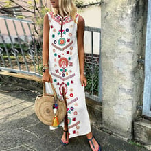 Vintage Floral Print Women Casual Loose Boho Long Dress Sleeveless Slit Lady Maxi Size 5XL Sundress Summer Beach Dresses Vestido 2024 - buy cheap