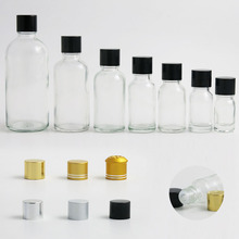 Botella de viaje de vidrio transparente para aceite esencial, botella redonda boston con orificio reductor y tapa de aluminio, 10 Uds. 2024 - compra barato