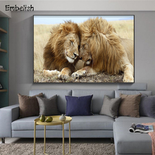 Embellecedor de pared grande imágenes artísticas para sala de estar, lienzo HD para pareja de Leones animales, decoración del hogar, carteles enmarcados, 1 pieza 2024 - compra barato