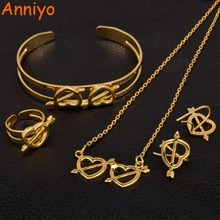 Anniyo-Conjuntos de joyas de corazón para niños, collar de Color dorado, pendientes, anillos, pulseras para niños, regalo árabe etíope, #062302 2024 - compra barato