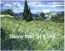 Linen Canas Oil Painting Reproduction,Green Wheat Field with Cypress by Vincent Van Gogh,100% handmade,Free DHL Shipping 2024 - buy cheap