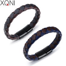 XQNI-pulsera de cuero trenzada para hombre, hecha a mano, Color negro y azul, botón magnético, joyería de amistad 2024 - compra barato