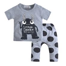 Conjunto de ropa para bebé recién nacido, 2019, Camiseta con estampado de letras de monstruo interior + Pantalones, ropa de 2 piezas para bebé 2024 - compra barato