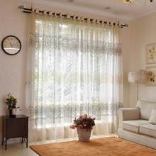Yvonic-cortina transparente dourada floral de tule, cortina transparente para sala de estar, quarto, janela, tulle 2024 - compre barato