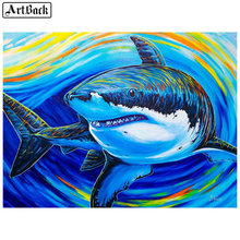 Новое поступление 5d алмазная картина акула Красочные животные полный квадрат Drill3d Алмазная вышивка ручная мозаика работа 20x25cm 2024 - купить недорого